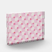 Soft Pink Daisy Checkerboard Floral Pattern フォトブロック (左)