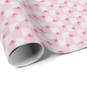 Soft Pink Daisy Checkerboard Floral Pattern ラッピングペーパー (ロールコーナー)