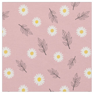 Soft Pink Daisy Scatter Combed Cotton Fabric ファブリック