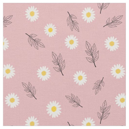 Soft Pink Daisy Scatter Combed Cotton Fabric ファブリック (クローズアップ)