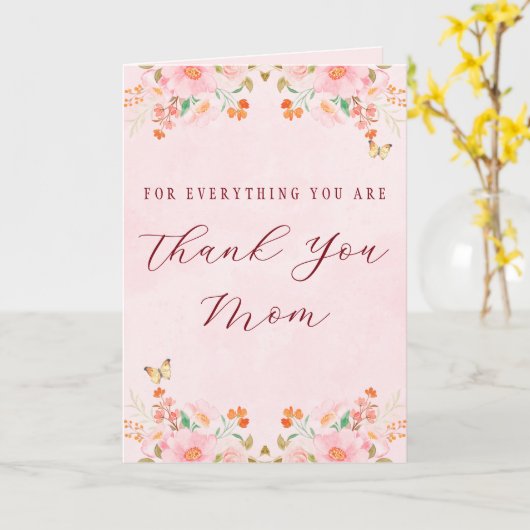 Soft Pink Elegant Floral Thank You Mother’s Day  カード (黄色い花)