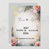 Soft Pink Elegant Wedding Invitation 招待状 (正面/裏面)