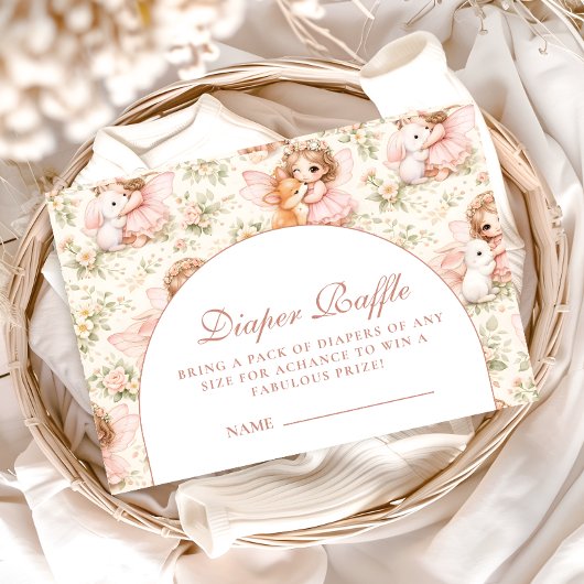 Soft Pink Fairy Baby Shower Diapper Raffle エンクロージャーカード