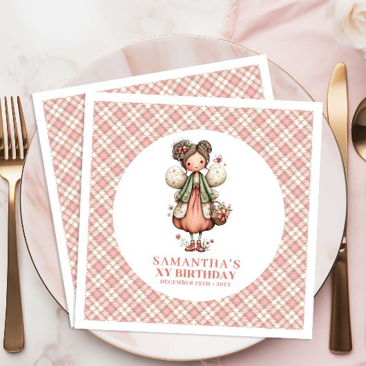 Soft Pink Fairy Floral 4th Birthday Party Napkins