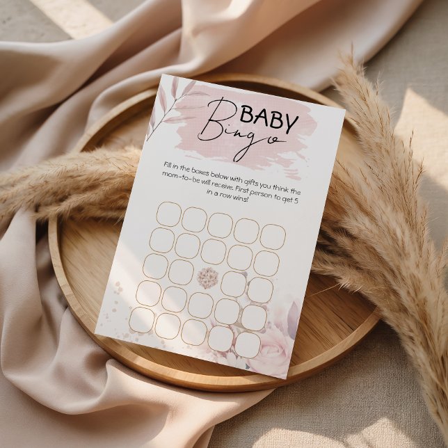 Soft Pink Floral Baby Shower Bingo Game Printable (クリエイターアップロード済み)