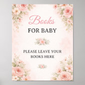 Soft Pink Floral Books for Baby Sign ポスター (正面)