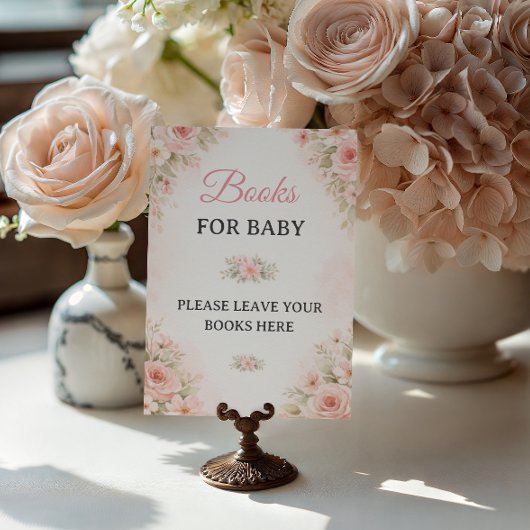 Soft Pink Floral Books for Baby Sign ポスター