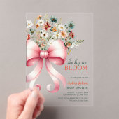 Soft Pink Floral Bow Baby in Bloom Girl Shower アクリル招待状 (インサイチュ (ポータブル))