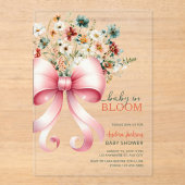 Soft Pink Floral Bow Baby in Bloom Girl Shower アクリル招待状 (正面)