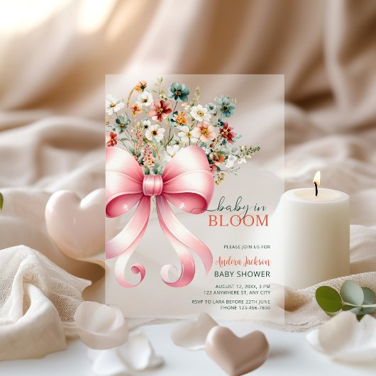 Soft Pink Floral Bow Baby in Bloom Girl Shower アクリル招待状