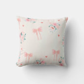 Soft Pink Floral & Bow Pattern – Cute Romantic  クッション (正面)