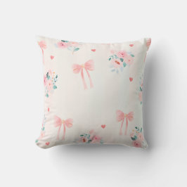 Soft Pink Floral & Bow Pattern – Cute Romantic  クッション