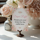 Soft Pink Floral Diaper Raffle Shower Sign ポスター