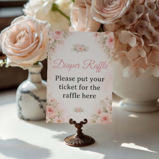 Soft Pink Floral Diaper Raffle Shower Sign ポスター
