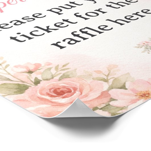 Soft Pink Floral Diaper Raffle Shower Sign ポスター (角)