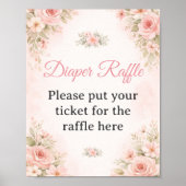 Soft Pink Floral Diaper Raffle Shower Sign ポスター (正面)