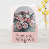 Soft Pink Floral Photo "Focus on the Good" Retro  カード (黄色い花)