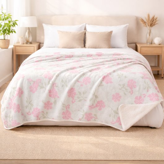 Soft Pink Floral Sherpa Blanket シェルパブランケット