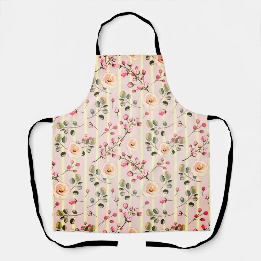 Soft Pink Floral Stripe Pattern エプロン (正面)