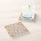 Soft Pink Floral Stripe Pattern ガラスコースター (アングル)