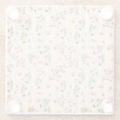 Soft Pink Floral Stripe Pattern ガラスコースター (裏面)