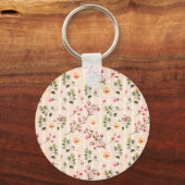 Soft Pink Floral Stripe Pattern キーホルダー (正面)
