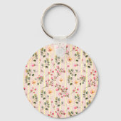 Soft Pink Floral Stripe Pattern キーホルダー (裏面)