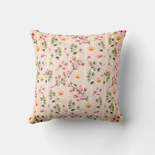 Soft Pink Floral Stripe Pattern クッション (裏面)