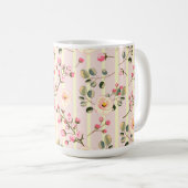 Soft Pink Floral Stripe Pattern コーヒーマグカップ (正面右)