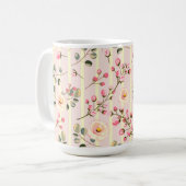Soft Pink Floral Stripe Pattern コーヒーマグカップ (正面左)