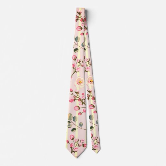 Soft Pink Floral Stripe Pattern ネクタイ (正面)