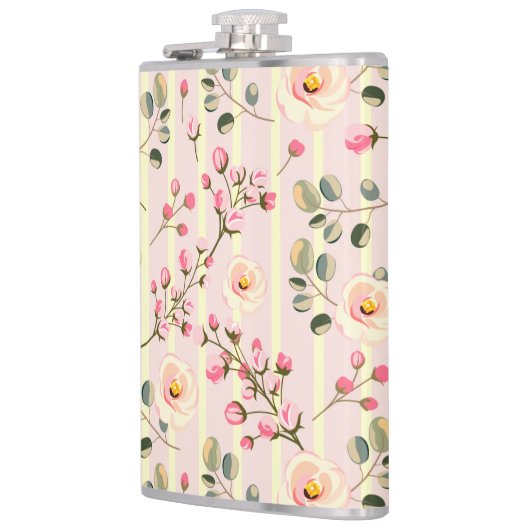 Soft Pink Floral Stripe Pattern フラスク (左)