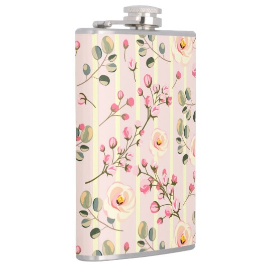 Soft Pink Floral Stripe Pattern フラスク (右)