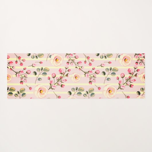 Soft Pink Floral Stripe Pattern ヨガマット (裏面(横))