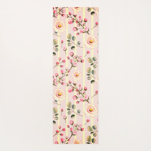 Soft Pink Floral Stripe Pattern ヨガマット (裏面)