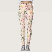 Soft Pink Floral Stripe Pattern レギンス (正面)
