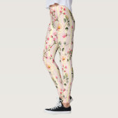Soft Pink Floral Stripe Pattern レギンス (左)