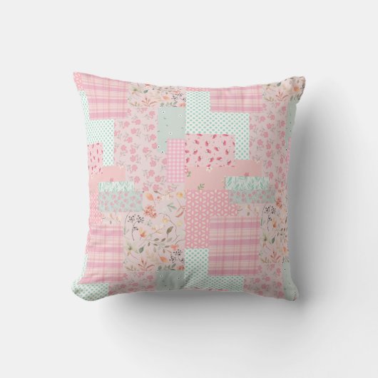 Soft Pink Floral Throw Pillow | Elegant Rose Aesth クッション (正面)