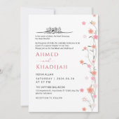 Soft Pink Floral Vine Islamic Wedding Nikah 招待状 (正面)