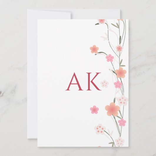 Soft Pink Floral Vine Islamic Wedding Nikah 招待状 (裏面)