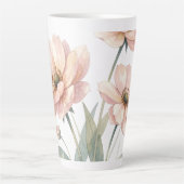 Soft Pink Floral Watercolor Bouquet Art カフェラテマグ (正面)
