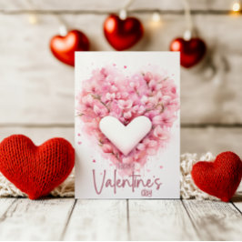 Soft pink forsythia heart Happy Valentines Day シーズンカード