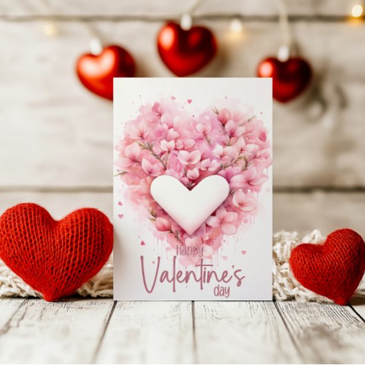 Soft pink forsythia heart Happy Valentines Day シーズンカード