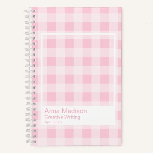 Soft Pink Gingham Transparent Frame ノートブック (正面)