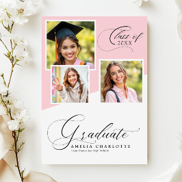 Soft Pink Girly Modern Photo Collage Graduation 案内状