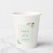 Soft pink greenery names wedding 紙コップ (正面)