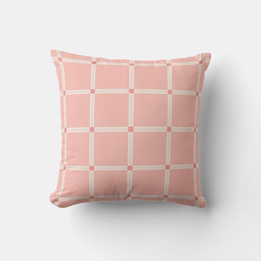 Soft Pink Grid Pattern with Coral Accent  クッション (正面)