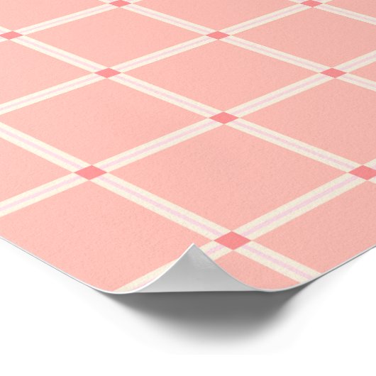 Soft Pink Grid Pattern with Coral Accent  ポスター (角)