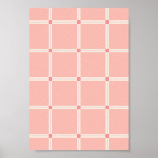 Soft Pink Grid Pattern with Coral Accent ポスター (正面)