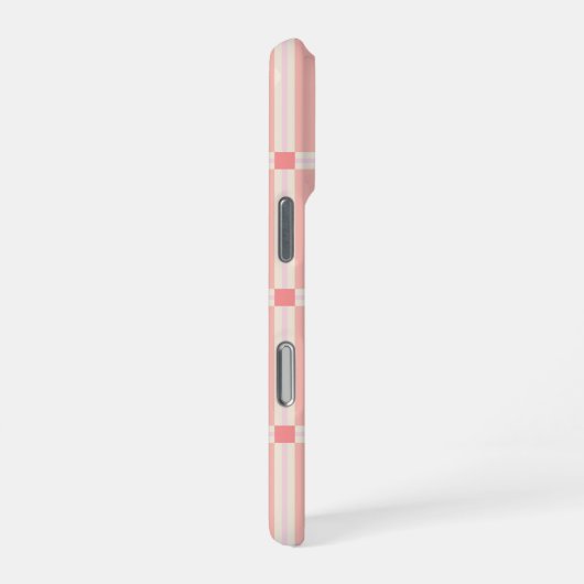 Soft Pink Grid Pattern with Coral Accent  iPhoneケース (右側面)